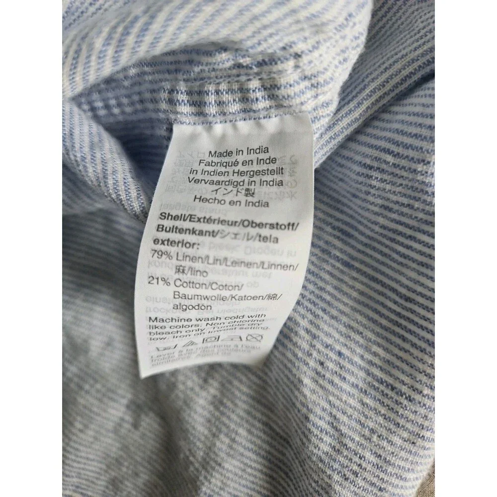 J Crew Men's Blue White Stripe Linen Cotton Blend Slim Fit Shirt Size XL